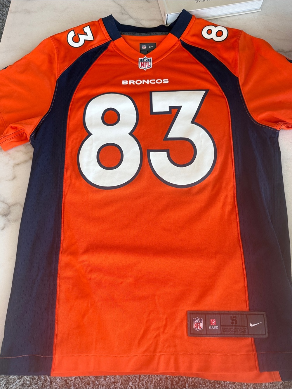 Nike Men's Orange and Navy Broncos Wes Welker #83 Football Jersey
